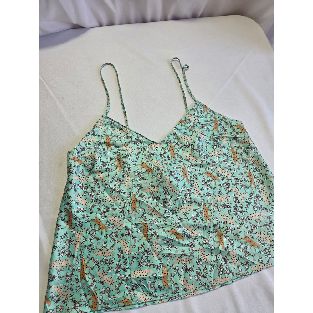 Victorias Secret Mint Green Tiger Floral Satin Camisole Sleep Top Womens Medium